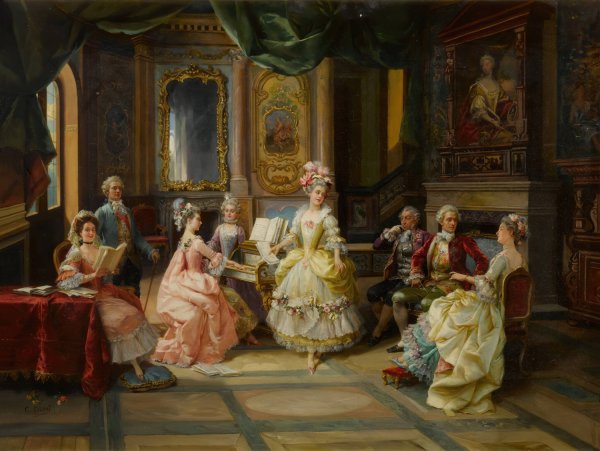 Music in the Parlor by Cesare Auguste Detti - Hand-Painted Oil Painting Reproduction
