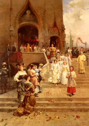 The Confirmation Procession by Cesare-Auguste Detti Oil Painting