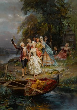 The Merry Fishing Party by Cesare Auguste Detti Oil Painting