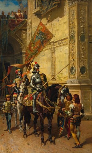 To the joust Oil painting by Cesare Auguste Detti