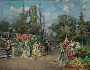 Venetian Court, Minstrel Scene by Cesare Auguste Detti Oil Painting