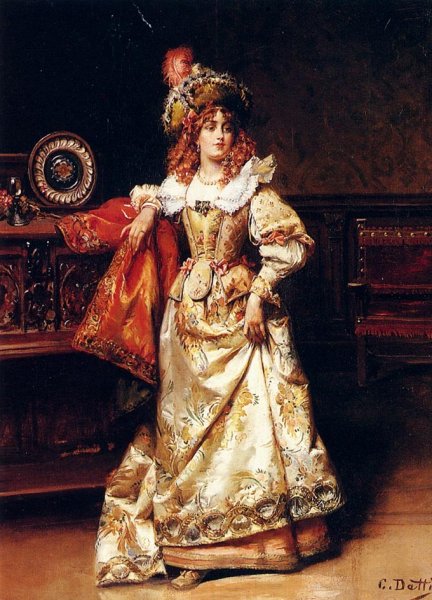 Main Product Photo of Waiting For Her Escort Painting by Cesare-Auguste Detti