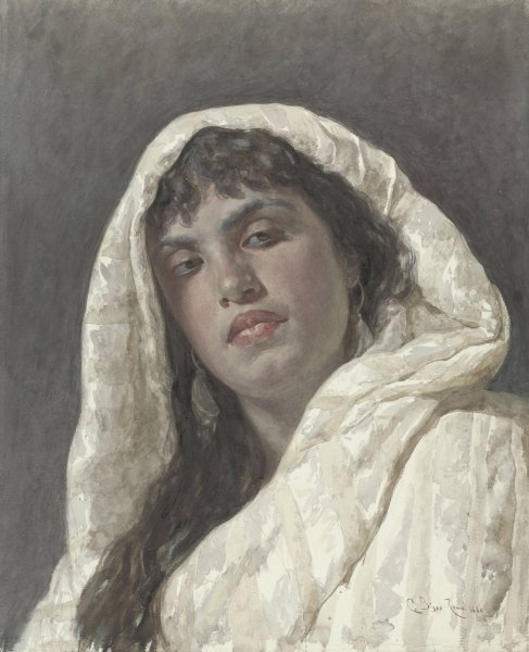 Buste van een Oosterse vrouw  by Cesare Biseo - Hand-Painted Oil Painting Reproduction