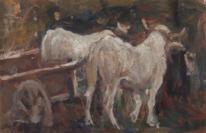 Carro con buoi by Cesare Ciani Oil Painting