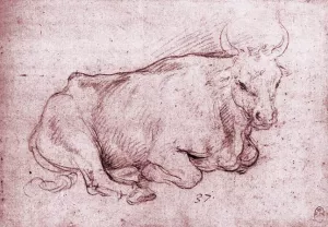 Seated Bull painting by Cesare Da Sesto
