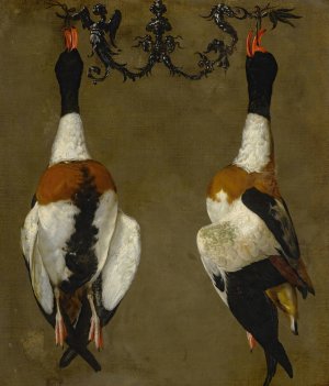 Still life of two shelducks hanging from their bills by Cesare Dandini Oil Painting
