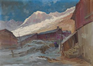 Baite Ai Piedi Del Monte Rosa by Cesare Gheduzzi Oil Painting