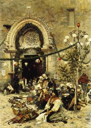 A Rest from the Festival by Cesare Tiratelli Oil Painting