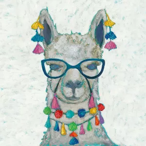 Llama Love with Glasses II Oil Painting by Chariklia Zarris - Contemporary