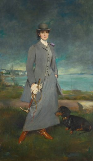 Portrait Of Countess De La Maitrie In equestrian Dress by Charles Albert Walhain Oil Painting