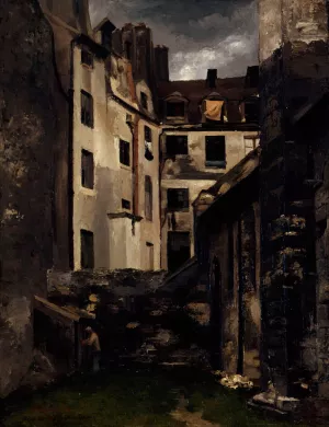 Ancien Hotel-Dieu, cour de Saint-Julien-le-Pauvre Oil painting by Charles-Alexis Apoil
