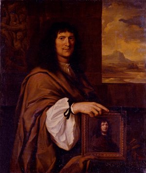 Portrait Of A Man Holding A Portrait by Charles Alphonse Du Fresnoy Oil Painting