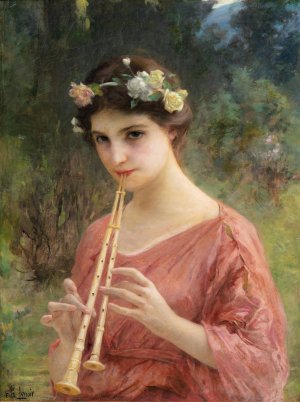 A Young Woman Playing An Aulos by Charles Amable Lenoir Oil Painting