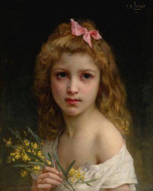 Portrait Of A Girl With Mimosa Blossoms by Charles Amable Lenoir Oil Painting