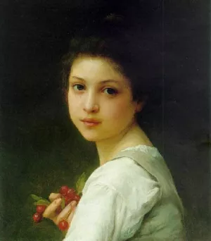 Portrait of a Young Girl with Cherries by Charles Amable Lenoir - Oil Painting Reproduction