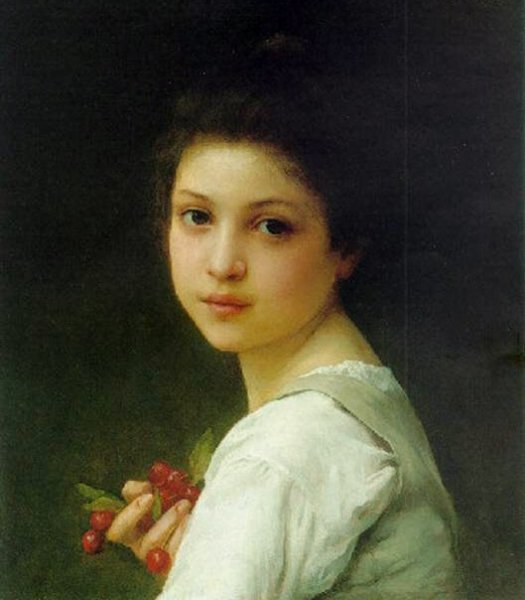 Main Product Photo of Portrait of a Young Girl with Cherries Painting by Charles Amable Lenoir