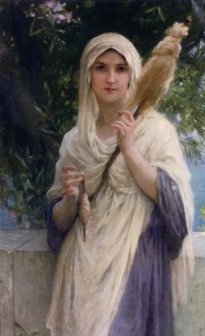 The Spinner by the Sea by Charles Amable Lenoir Oil Painting