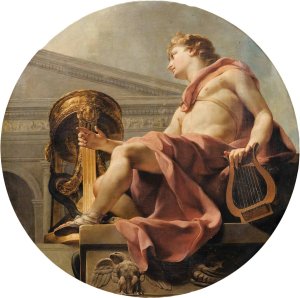 Apollo Seated Holding A Lyre In Front Of An Athenienne And A Snake by Charles-Andre Van Loo Oil Painting