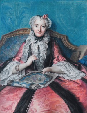 Portrait of a woman sewing by Charles-Antoine Coypel Oil Painting