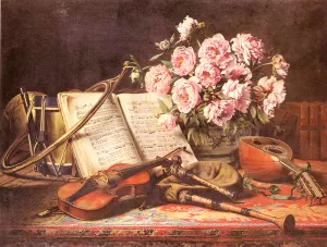 A Musical Still Life Oil Painting by Charles Antoine Joseph Loyeux - Best Seller