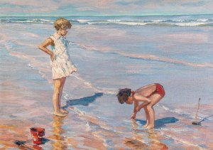 Children Playing on a Beach by Charles Atamian Oil Painting