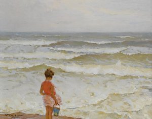 Girl by the seashore by Charles Atamian Oil Painting
