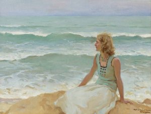 On The Beach by Charles Atamian Oil Painting