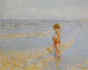 Playing on the beach by Charles Atamian Oil Painting