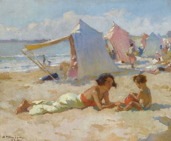 Playing On The Beach by Charles Atamian - Hand-Painted Oil Painting Reproduction