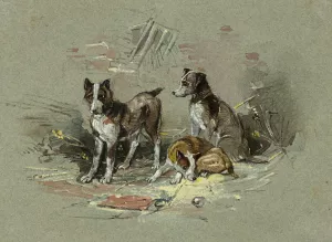 Three Dogs in an Alley by Charles B. Newhouse Oil Painting