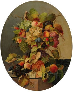 Still Life With Flowers And Fruit by Charles Baum Oil Painting