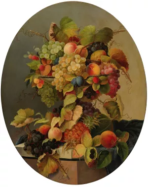 Still Life With Flowers And Fruit by Charles Baum Oil Painting