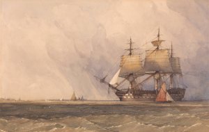 Coast Scene with Shipping by Charles Bentley Oil Painting