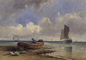 Fishing boat on the shore at Hastings by Charles Bentley Oil Painting