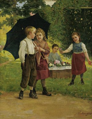 A Rose For Your Sweetheart by Charles-Bertrand D'Entraygues Oil Painting