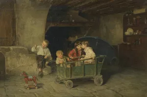 Chidren Playing by Charles-Bertrand D'Entraygues Oil Painting