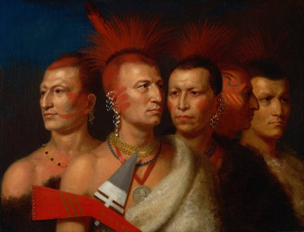 Young Omahaw, War Eagle, Little Missouri, And Pawnees by Charles Bird King - Hand-Painted Oil Painting Reproduction