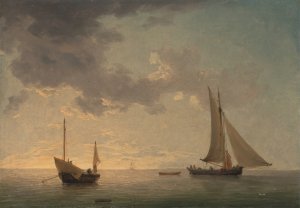 A Lugger and a Smack in Light Airs by Charles Brooking Oil Painting