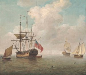 A Small Man-O'war At Anchor With Cutters Under Sail by Charles Brooking Oil Painting