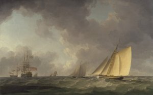 Cutter Close Hauled in a Fresh Breeze, with Other Shipping by Charles Brooking Oil Painting