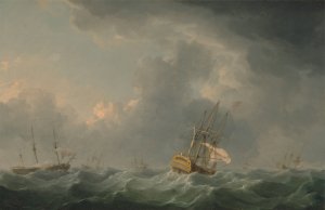 English Ships Running before a Gale by Charles Brooking Oil Painting