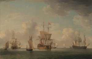 English Ships Under Sail in a Very Light Breeze by Charles Brooking Oil Painting