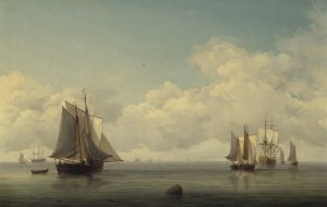 Fishing Boats in a Calm Sea by Charles Brooking Oil Painting
