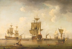 Men of War in Harbour by Charles Brooking Oil Painting