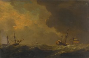 Shipping in a storm by Charles Brooking Oil Painting