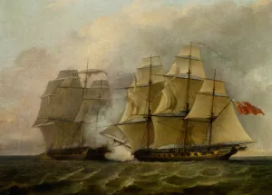 The Battle Between Chesapeake and the Shannon painting by Charles Brooking