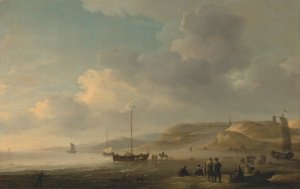 The Coast near Scheveningen with Fishing Pinks on the Shore by Charles Brooking Oil Painting