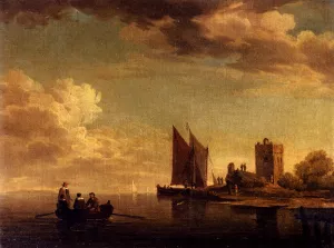 Two Views of Blankenburg Castle Off he Coast of Flanders Pic 1 Oil painting by Charles Brooking