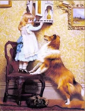 A Little Girl and Her Sheltie by Charles Burton Barber Oil Painting