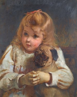 Concern, Girl With A Pug by Charles Burton Barber Oil Painting
